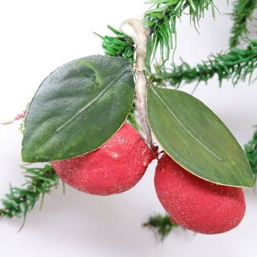 Antique German Spun Cotton Cherries Christmas Ornament, Vintage Holiday Tree Decor 
