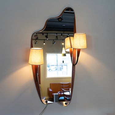 Danish Modern Teak Mirror with Lights - (322-156) 