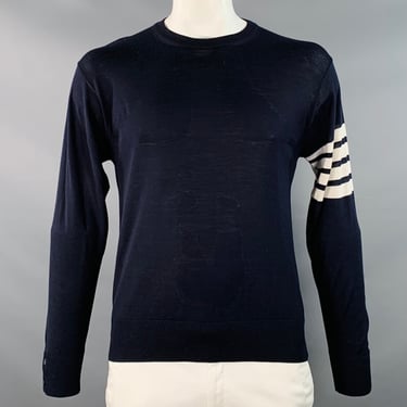 THOM BROWNE Size L Navy White Stripe Merino Wool Pullover