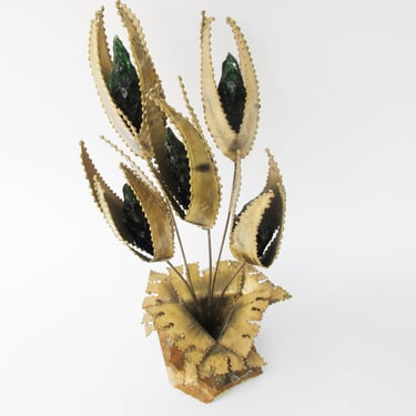 NEW - Midcentury Brutalist Floral Brass Art Sculpture with Marble Base By Jorge Lopez Portillo 