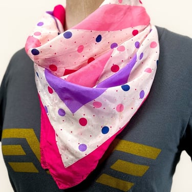 Vintage Style Silk Scarf | Unique Mod Scarf | Pink and Purple Polkadot | Great Mothers Day Gift 