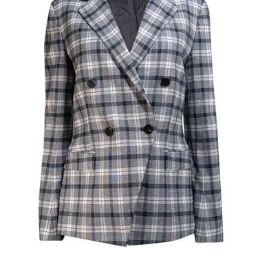 Theory - Grey, Black, & White Plaid Wool Blazer Sz 10