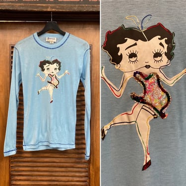 Vintage 1970’s -Deadstock- Betty Boop Knit Appliqué Glam Mod Long Sleeve T-Shirt Top, 70’s Cartoon, Vintage Clothing 
