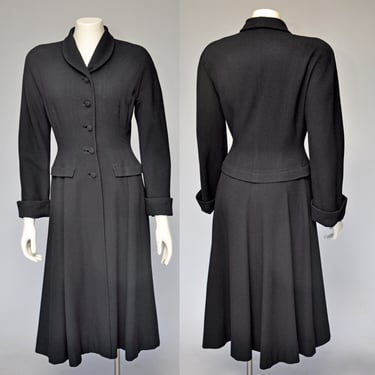 vintage 1940s beautifully tailored black wool princess coat XS/S 