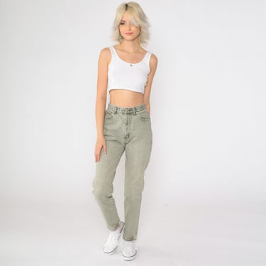 Vintage Jordache Jeans 90s Olive Green Mom Skinny Jeans High Waisted Rise Slim Tapered Denim Pants Retro Streetwear 1990s Small S 