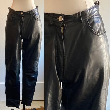 Cool 70s Vintage Supple LEATHER JEANS PANTS / 5 Pocket + Straight Leg / Pia Rucci 