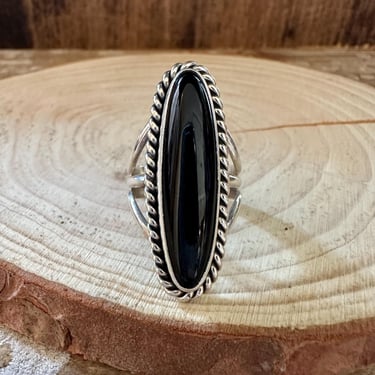 BLACK ONYX DROPLET Silver Ring | Black and Sterling Silver | Navajo Native American, Southwestern | Multiple Sizes 