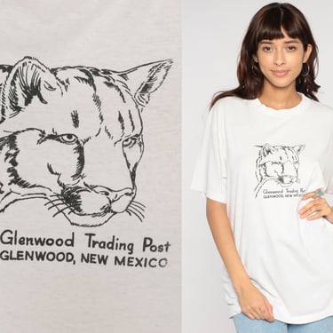 80s Cougar Shirt New Mexico T Shirt Glenwood Trading Post Route 180 Animal Graphic Tee Southwest Desert Tourist Vintage 1980s Extra Large xl 