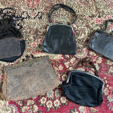 Lot of 5 authentic antique Victorian handbags for costume | Haunted house, spooky, Halloween, reenactment, theater, film prop, 19th century 
