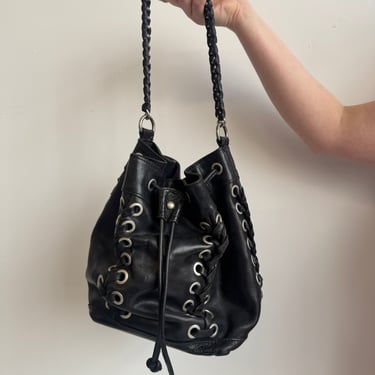 Vintage - Black Leather Grommet Bag