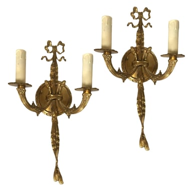 Vintage Pair of Solid Brass Wall-mount Sconces. 