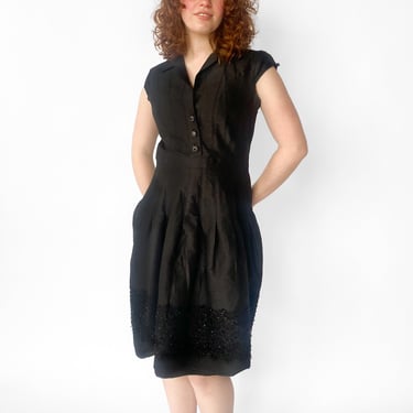 Y2K Black Pleated Collared Dress, sz. M