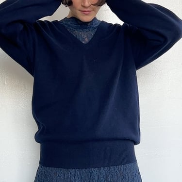 Navy Pringle Cashmere Vneck Sweater (L)