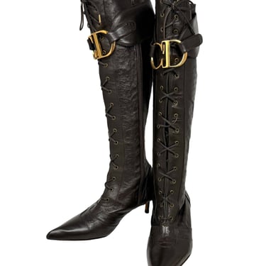 Dior Brown 'CD' Logo Ostrich Boots