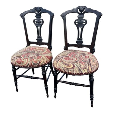 Antique Late 19th Century Victorian East Lake Carved Chairs - a Pair 