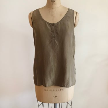 Olive/Khaki Silk Sleeveless Top - 1990s 