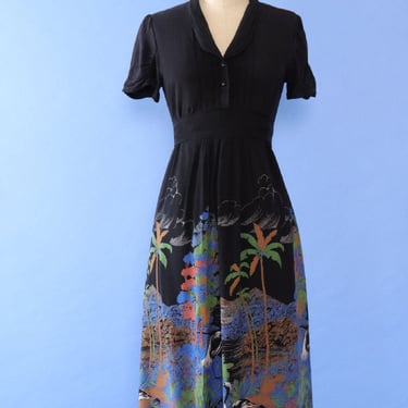 Palms and Cranes Rayon Dress XS-M