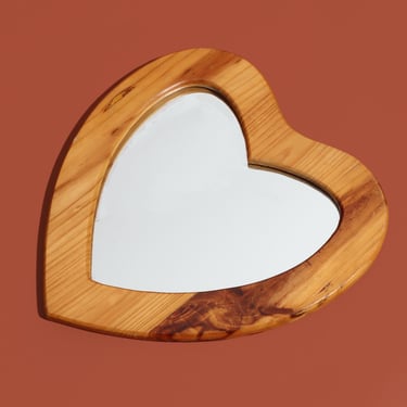 Vintage Wood Heart Shaped Mirror, Heart Mirror, Retro Mirror 