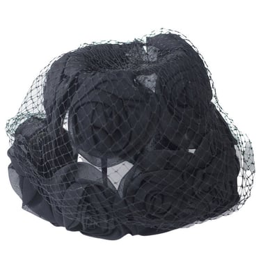 Vintage 1960s Black Cage Hat with Rosettes 