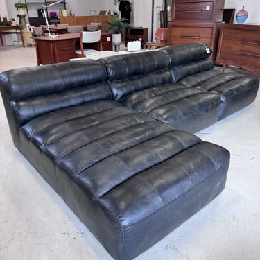 Modern black leather sectional