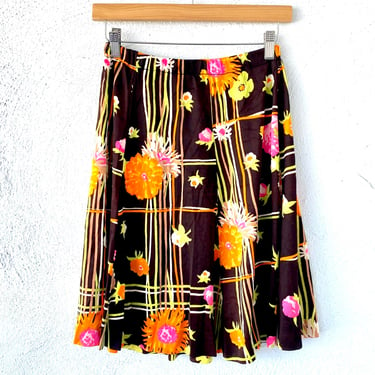 Vintage 70s Bright Floral Nylon Skirt 1970s Graphic Checkered Short Mini Skirt 