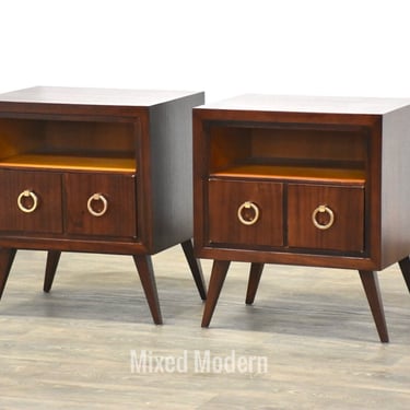 Tommy Parzinger Style Mahogany Nightstands - A Pair 