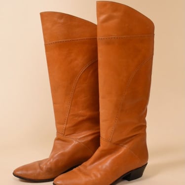 Acorn Brown Tall Italian Leather Boots By Filenes, 7