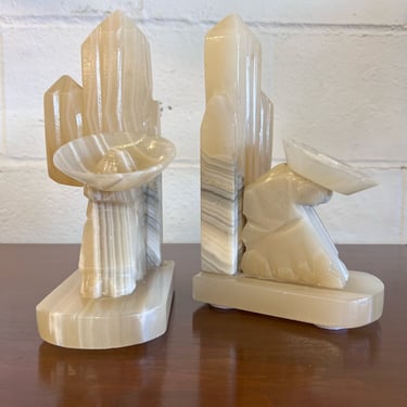 Pair of white alabaster Bookends
