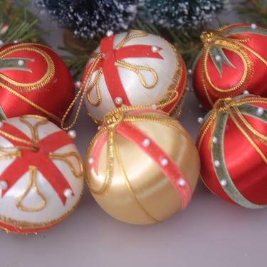 Vintage 60s Satin Velvet Beaded Christmas Tree Balls Ornaments 