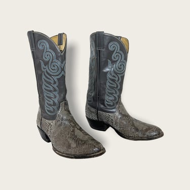 Vintage COWTOWN Snakeskin Cowboy Boots ~ 12 D ~ Western ~ Rockabilly ~ Biker ~ 