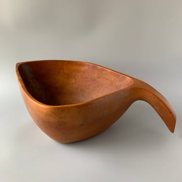 Arthur Umanoff-style XL Carved Wooden Bowl with Handle 