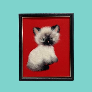 Vintage Kitten Portrait 1960s Retro Size 11x9 Mid Century Modern + Faux Fur + 2D Design + White and Black + Cat Lover + Home and Wall Decor 