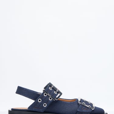 Ganni Women Feminine Denim Buckle Ballerina Flats