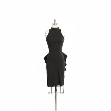 Vintage 80s Ruffle black bodycon mini dress 