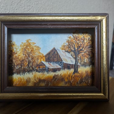 Oil Painting of a Cabin in Autumn, Artist Signed 