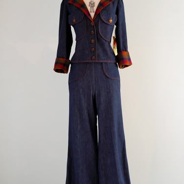 Incredible 1970's NOS Fall Two Piece Denim Set by The Strawberry Plant / Small