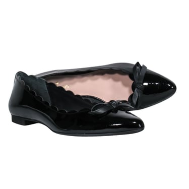 Kate Spade - Black Scalloped Patent Leather Flats w/ Bow Sz 8