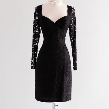 Sexy 1990's Black Lace Bustier Cocktail Dress / Sz M