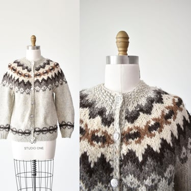 Vintage Knit Cardigan Sweater / Fair Isle Cardigan Sweater / Vintage Icelandic Cardigan Sweater / Icelandic Sweater / 1960s Wool Cardigan 