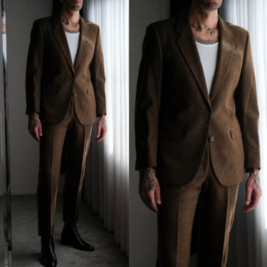 Vintage 70s PIERRE CARDIN Brown Flecked & Suede Trim Suit Unworn w/ Tags | Made in France | 1960s 1970s French Designer Tailored Mens Suit 