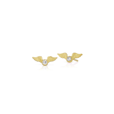 Tiny Flying Diamond Stud Earrings - 18k Gold