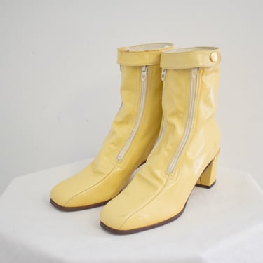 1960s Le'bolyn Custard Yellow Leather Boots, Size 6B 