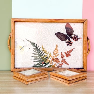 Bamboo Butterfly Coaster and Tray Set