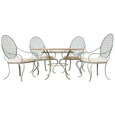 Rose Tarlow Iron Twig Stone Top Garden Dining Suite