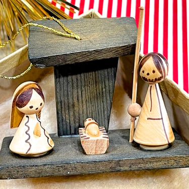 VINTAGE: Spain Wooden Nativity Ornament - Holy Family - Christmas Ornaments - Feather Tree - SKU 15-B2-00034506 