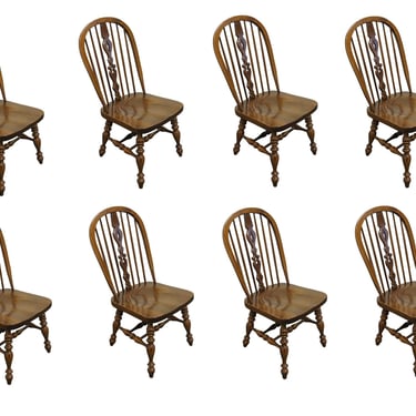 Set of 8 ETHAN ALLEN Royal Charter Oak Bowback Windsor Side Chairs 16-6000 Finish 220 