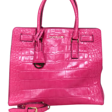 Michael Kors - Hot Pink Croc Embossed Leather Satchel Bag
