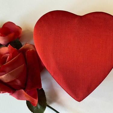 Vintage Petite Satin Heart Candy Box, Valentine's Gift Box, Possible Brach's Candy Box, Small Red Valentine Box 