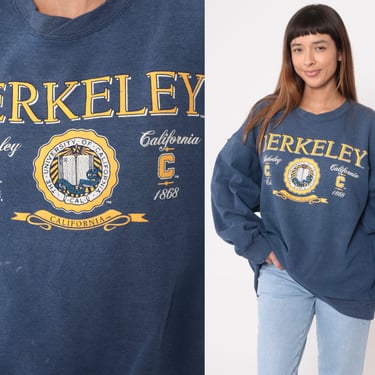 90s Berkeley Sweatshirt University of California Sweatshirt Paint Splatter Blue Graphic College Vintage 1990s Extra Large xl 