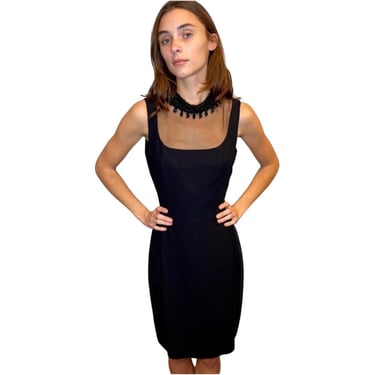1960s Black Dress with Mesh and Jeweled Collar 